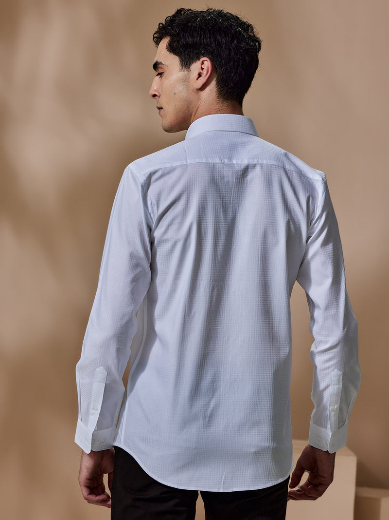 White Wrinkle Resistant Self Checked Formal Shirt
