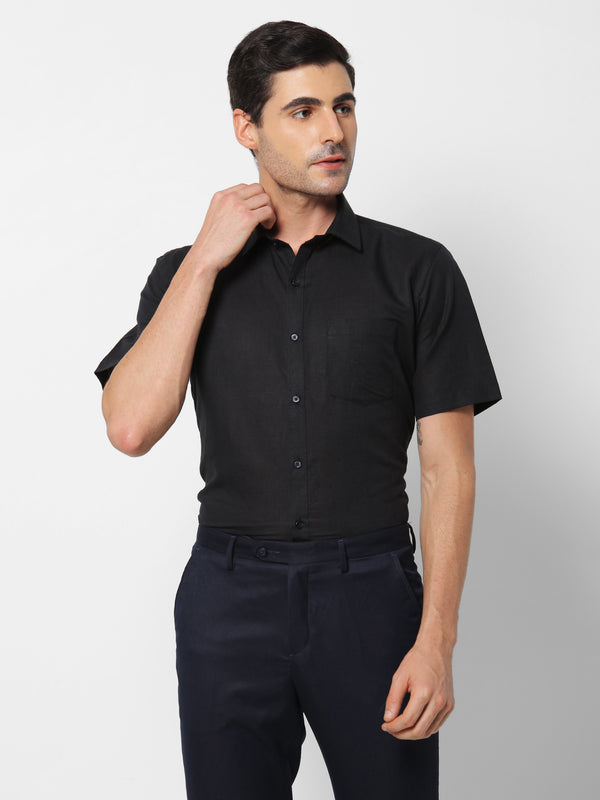 Black Linen Plain Formal Shirt