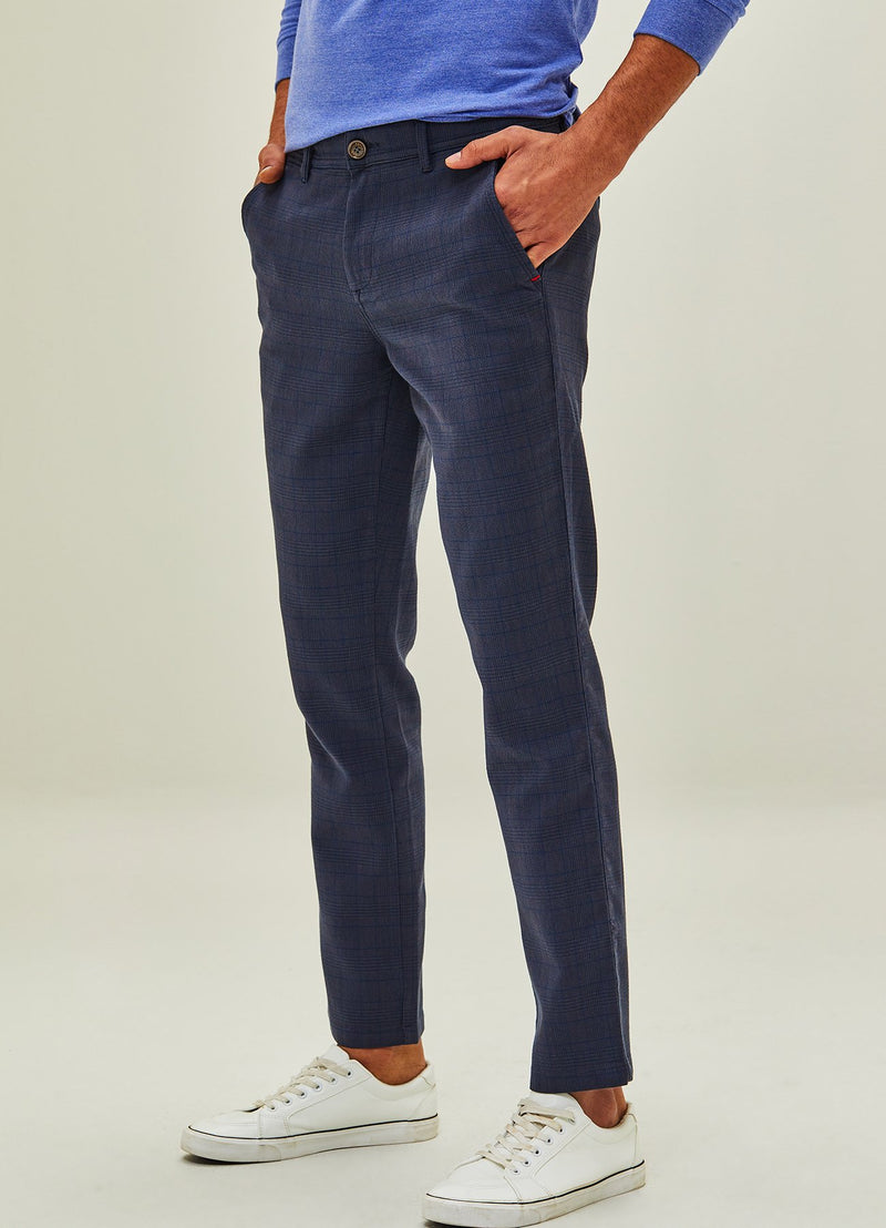 Grey Checked Stretch Slim Fit Trouser
