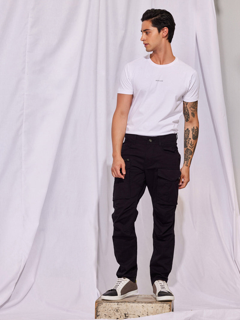 Black Stretch Relax Fit Cargo Trouser