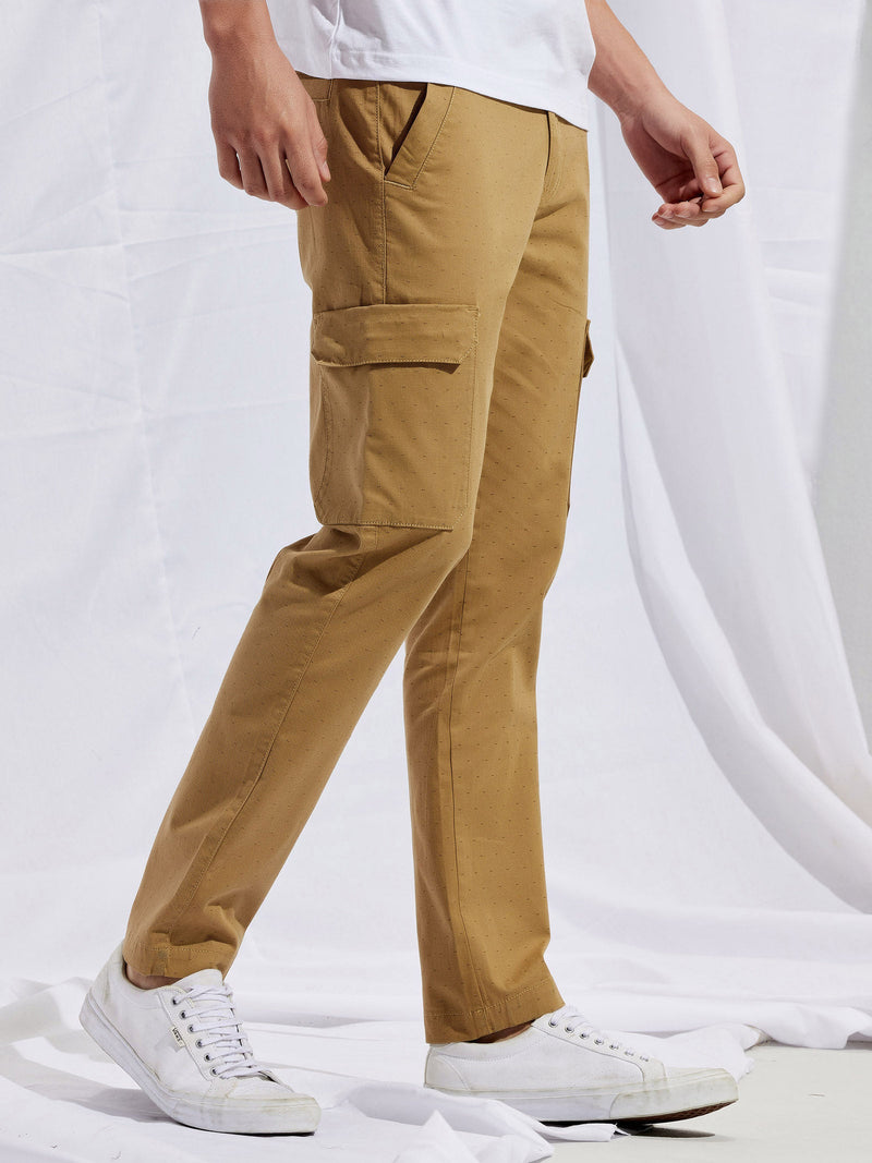 Khaki Stretch Printed Cargo Trouser
