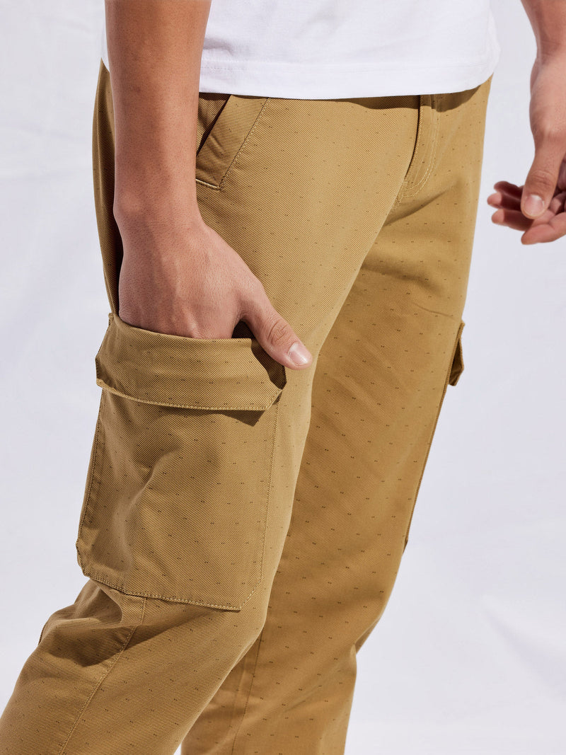 Khaki Stretch Printed Cargo Trouser
