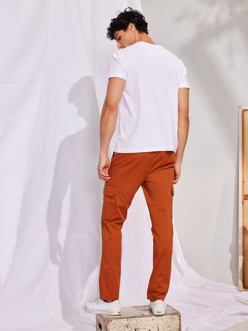 Orange Stretch Printed Cargo Trouser