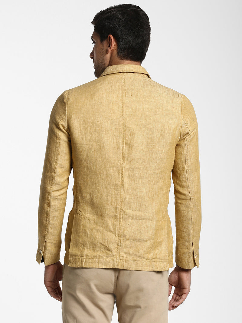 Khaki Printed Linen Blazer