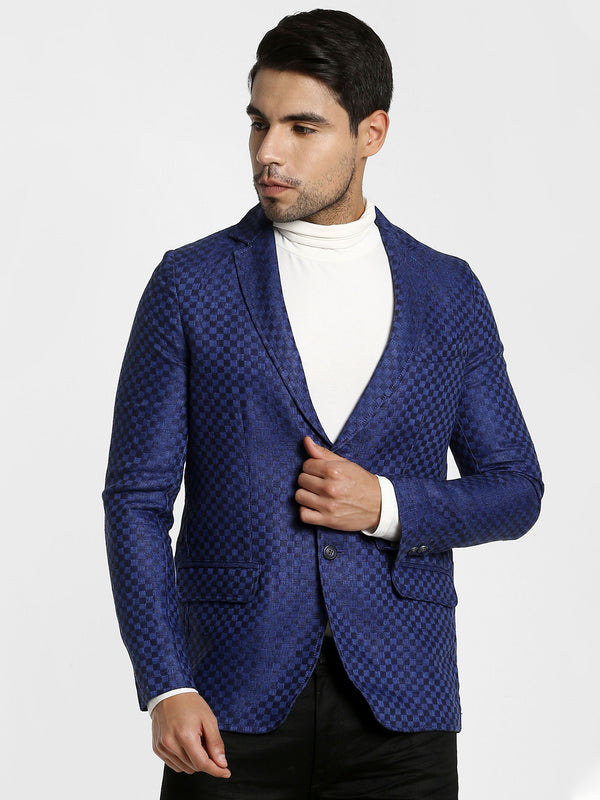 Blue Checked Linen Blazer