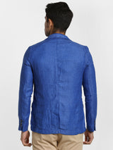 Blue Solid Linen Blazer