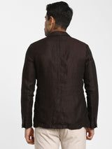Brown Solid Linen Blazer