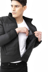Black Solid Quilted Jacket