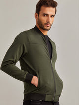 Olive Solid 4-Way Stretch Bomber Jacket