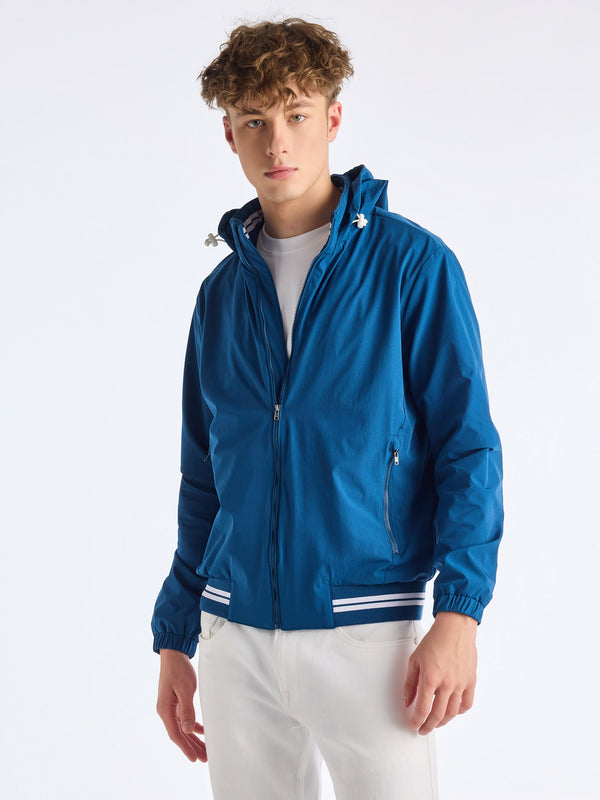 Blue 4-Way Stretch Hooded Jacket