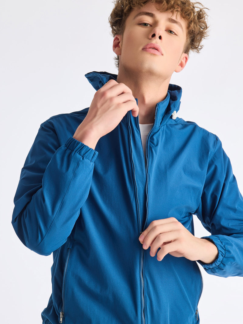 Blue 4-Way Stretch Hooded Jacket
