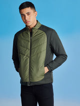 Green Colorblocked Quilted Jacket