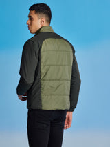Green Colorblocked Quilted Jacket