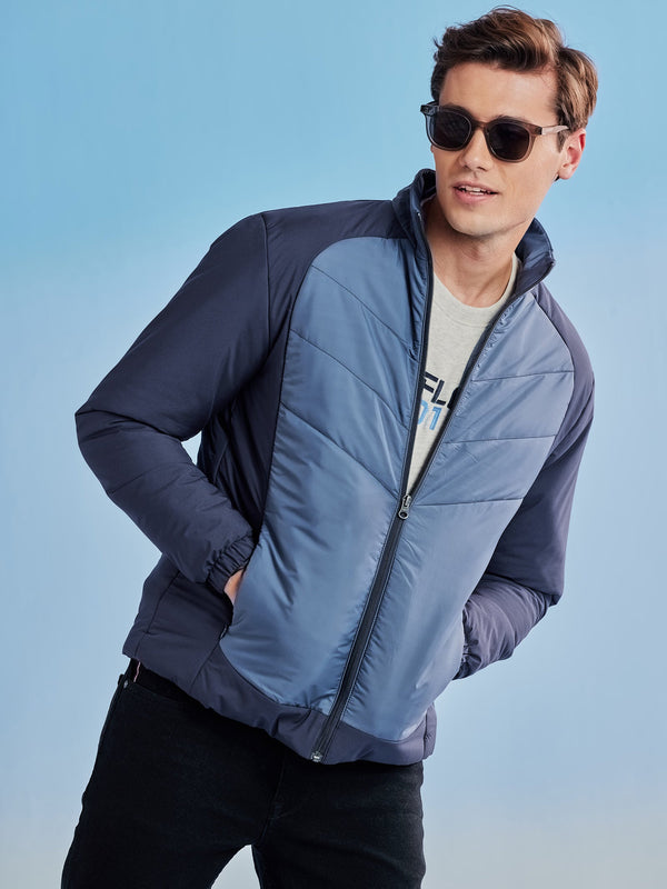 Navy Colorblocked Quilted Jacket
