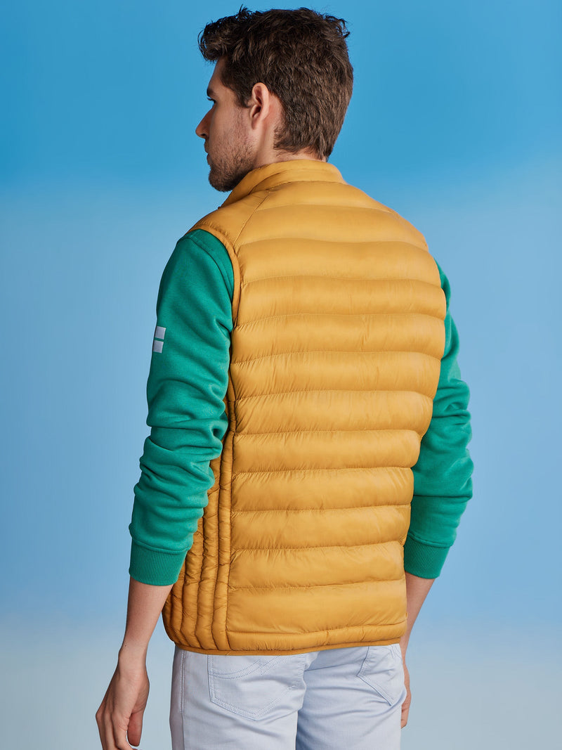 Yellow Sleeve Less Puffer Jacket