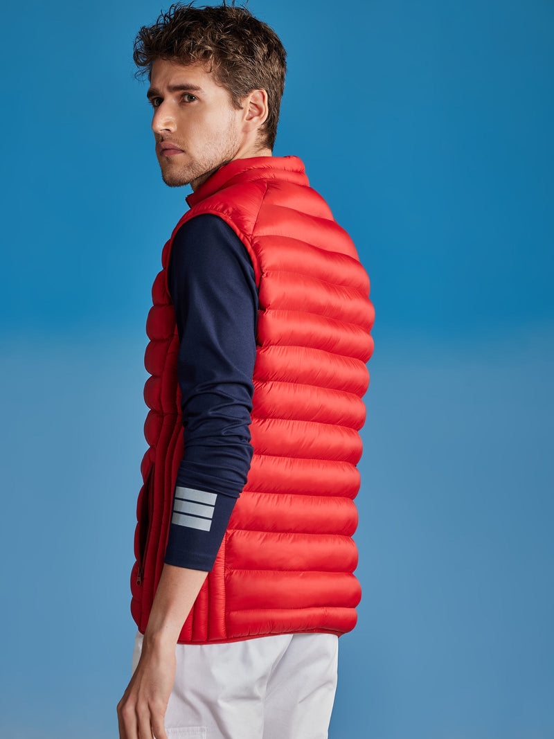 Red Sleeve Less Puffer Jacket