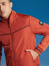 Red Quilted High Neck Jacket