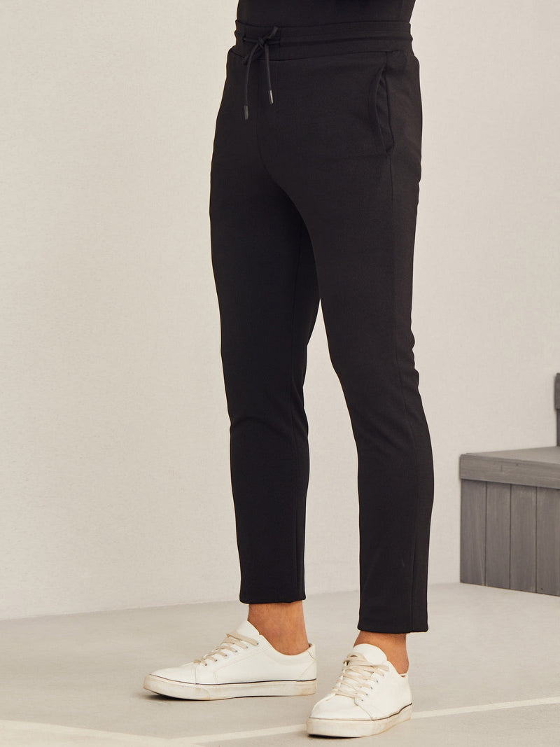 Black Textured 4-Way Stretch Track Pant