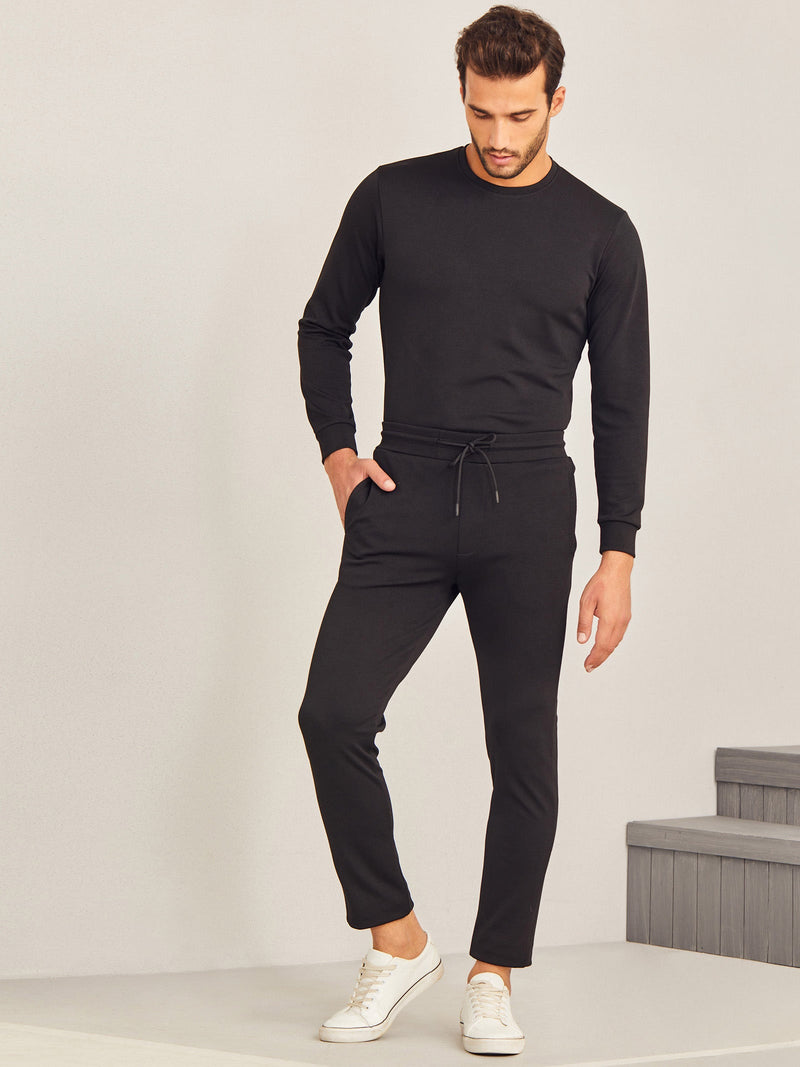 Black Textured 4-Way Stretch Track Pant