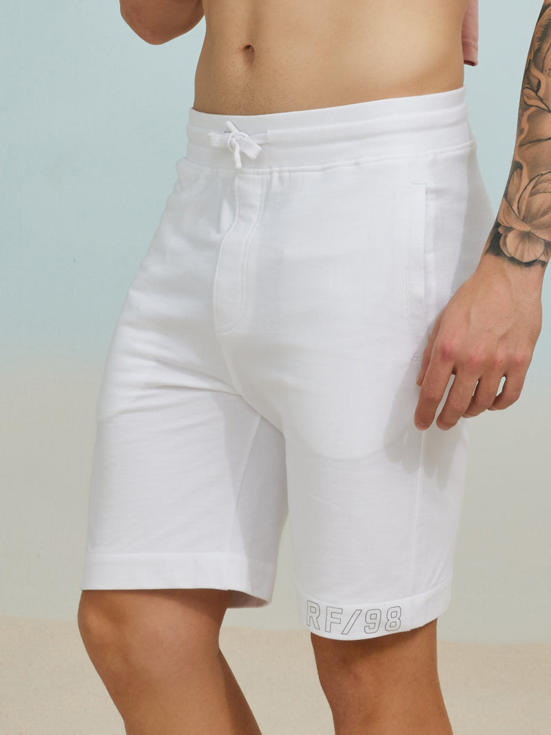 White Solid Knitted Shorts