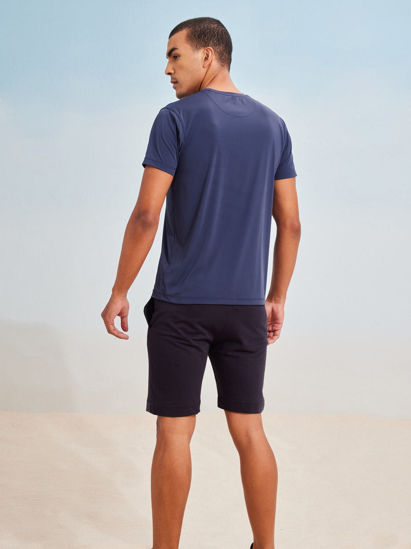 Navy Solid Knitted Shorts