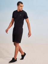 Black Solid Knitted Shorts