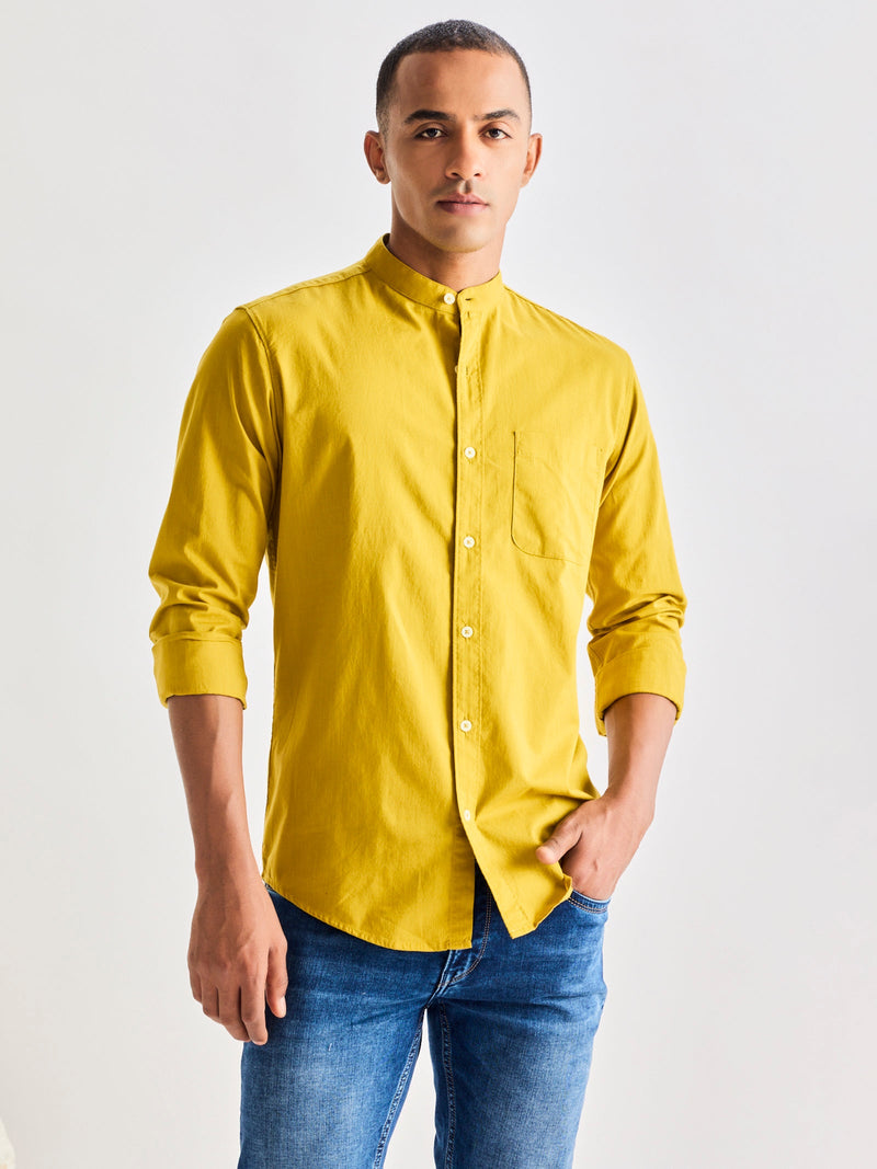 Yellow Pure Cotton Solid Shirt