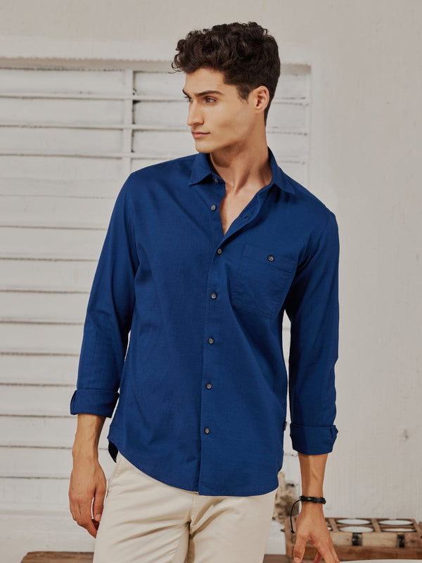 Cobalt Blue Slub Twill Shirt