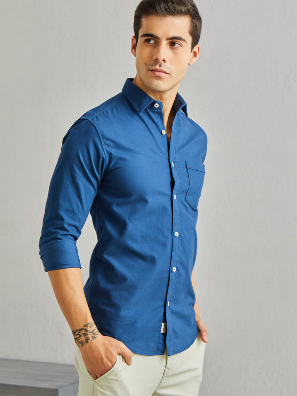 Blue Solid Oxford Shirt