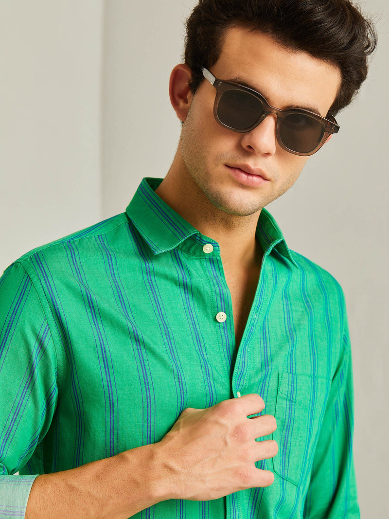 Green Striped Twill Shirt
