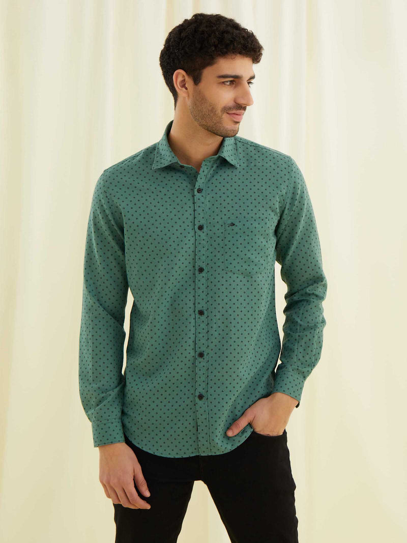 Green Printed Linen Shirt