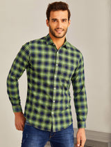 Green Checked Stretch Twill Shirt