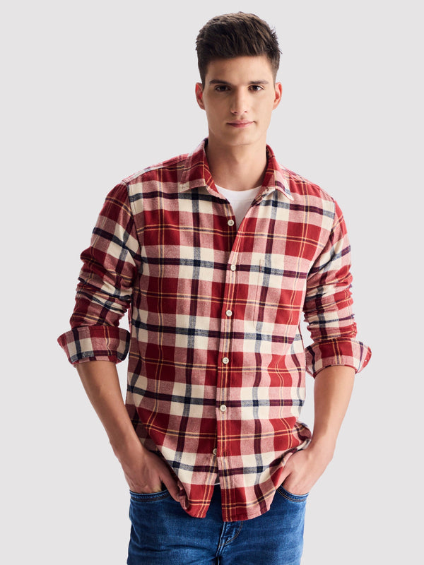Brown Brushed Cotton Checked Shirt