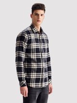 Black Brushed Cotton Checked Shirt