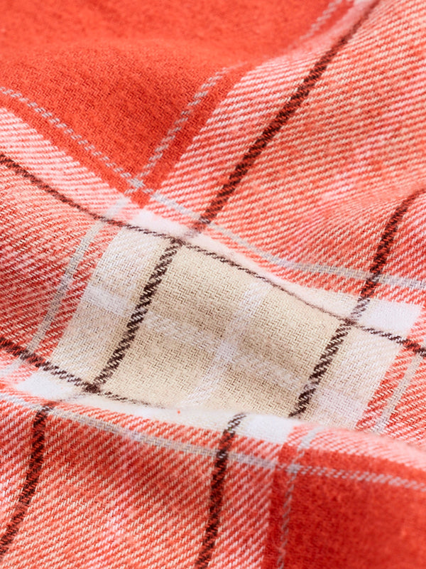 Orange Brushed Cotton Checked Shirt