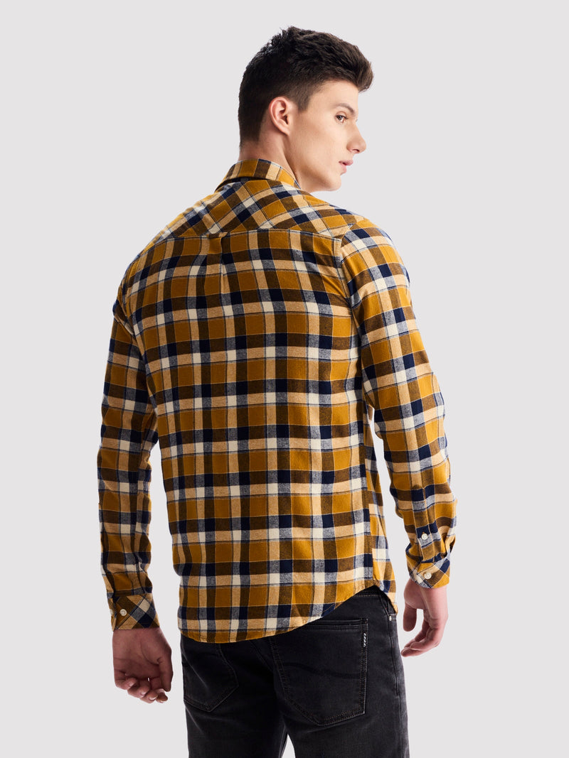 Yellow Brushed Cotton Checked Shirt