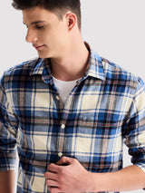 Blue Brushed Cotton Checked Shirt