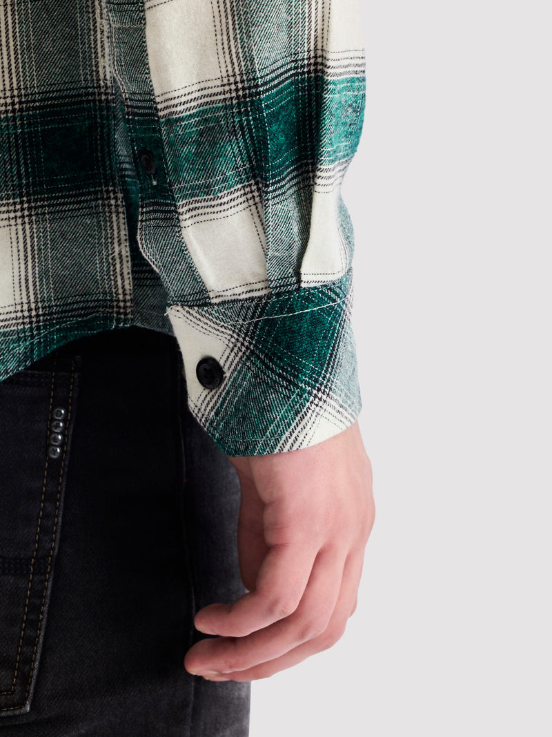 Green Brushed Cotton Checked Shirt