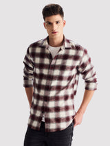 Maroon Brushed Cotton Checked Shirt