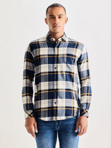 Navy Brushed Cotton Checked Shirt