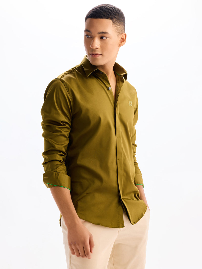 Olive Green Stretch Casual Shirt