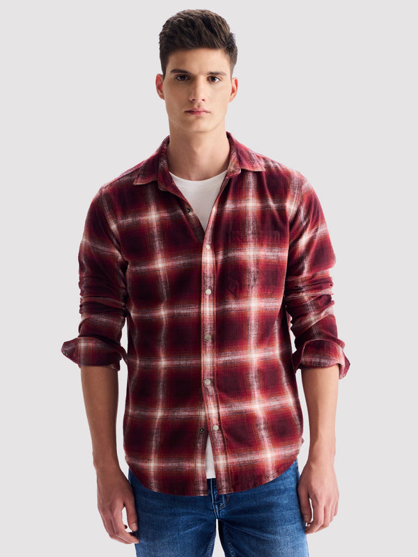 Maroon brushed Cotton Checked Shirt