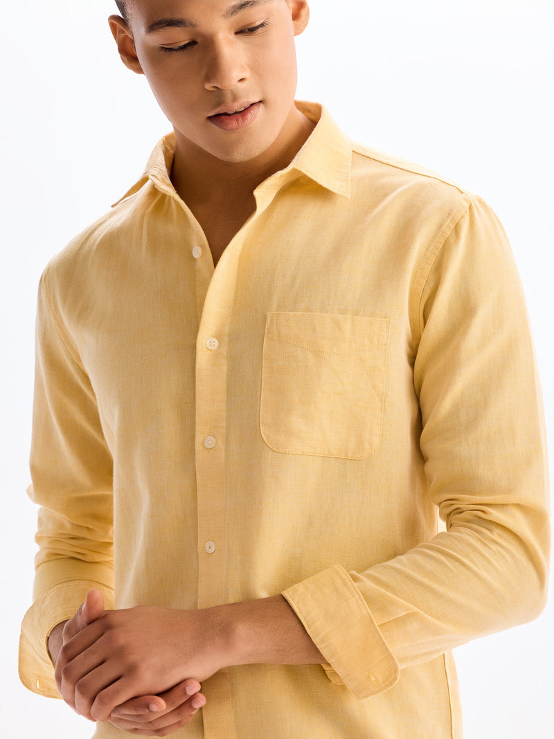 Pale Yellow Linen Casual Shirt