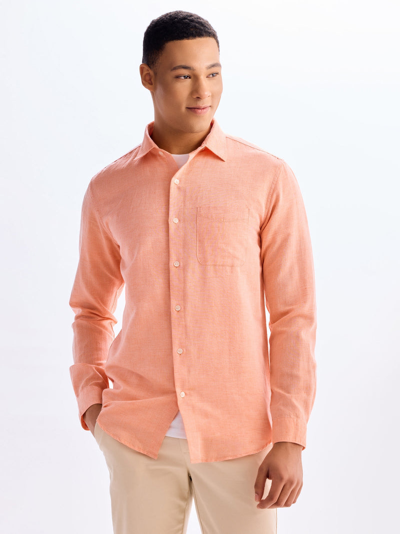 Melon Orange Linen Casual Shirt