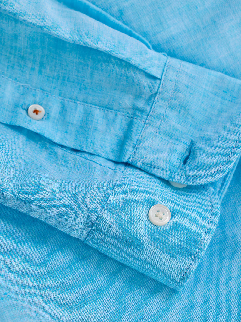 Sky blue Pure Linen half Sleeves Shirt for Men - indiefabstore