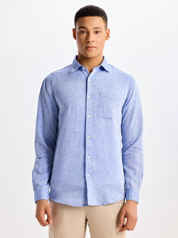Buy Navy Blue Check Print Linen Shirt for Men