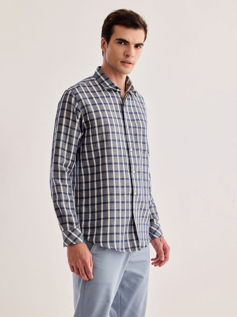 Grey Checked Linen Shirt