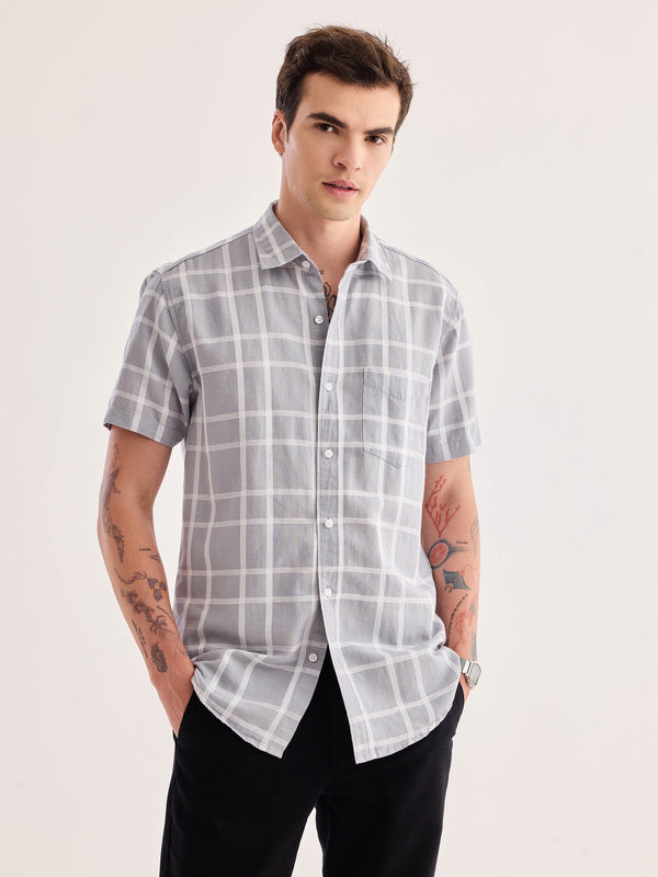 Grey Checked Linen Shirt