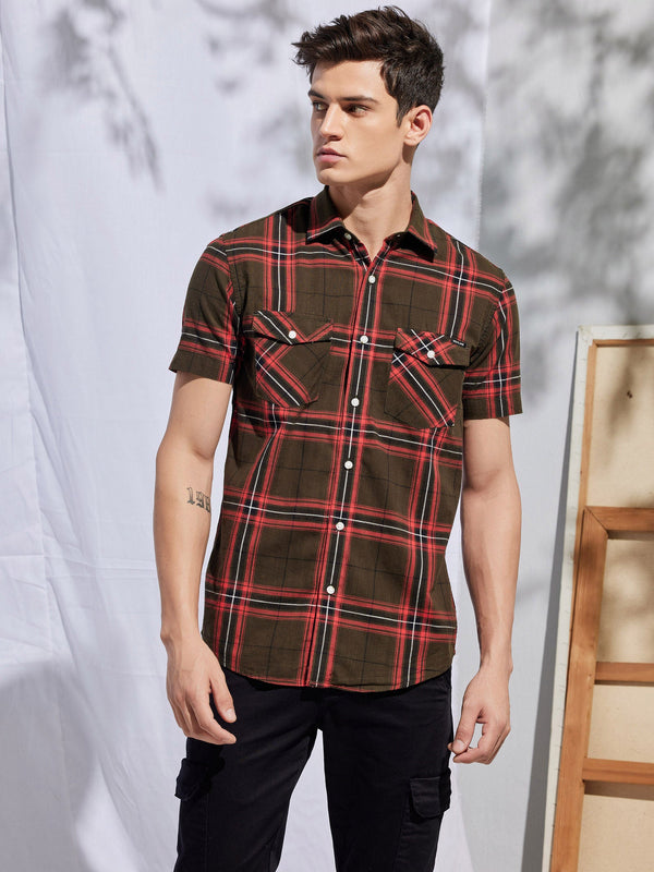 Olive Checked Cargo Shirt