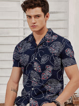 Navy Printed Resort Shirt